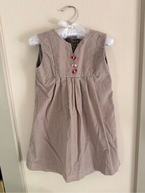Vintage Girls' 4t Taupe Corduroy Dress with Red Candy Button Detail
